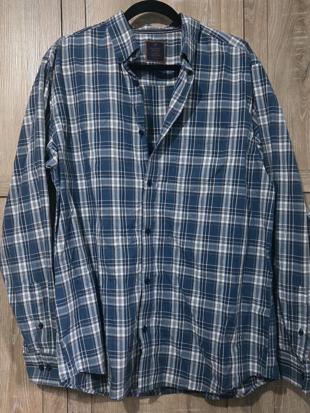 Denver Hayes Blue and White Plaid Button-Down Shirt Size L